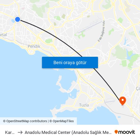 Kartal to Anadolu Medical Center (Anadolu Sağlık Merkezi) map