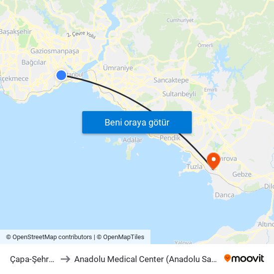 Çapa-Şehremini to Anadolu Medical Center (Anadolu Sağlık Merkezi) map