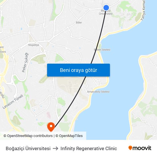 Boğaziçi Üniversitesi to Infinity Regenerative Clinic map