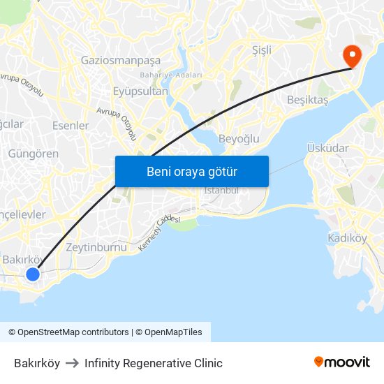 Bakırköy to Infinity Regenerative Clinic map