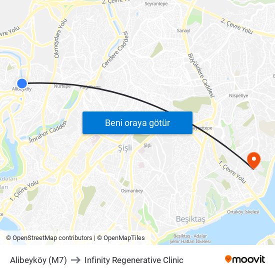 Alibeyköy (M7) to Infinity Regenerative Clinic map