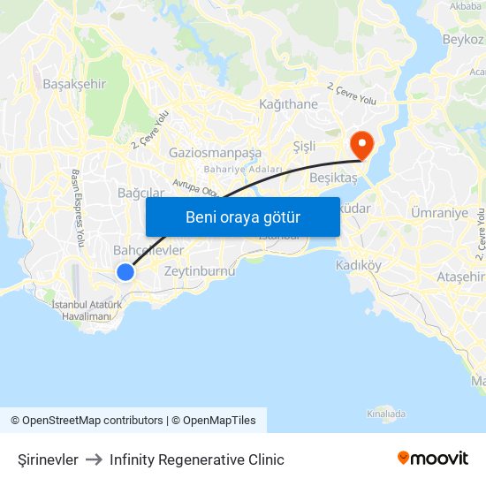 Şirinevler to Infinity Regenerative Clinic map