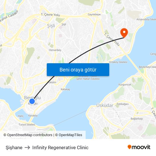 Şişhane to Infinity Regenerative Clinic map
