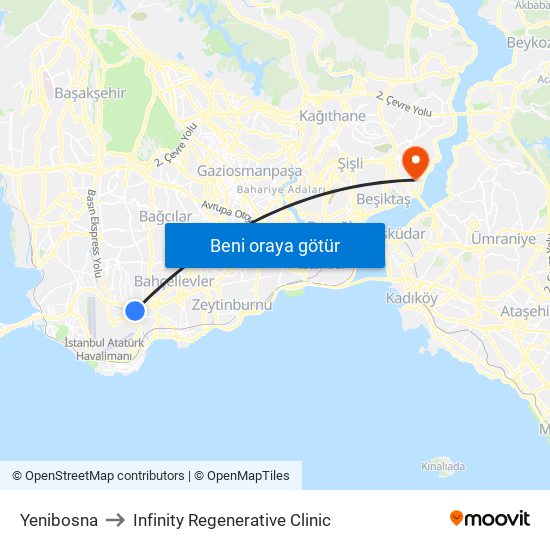 Yenibosna to Infinity Regenerative Clinic map