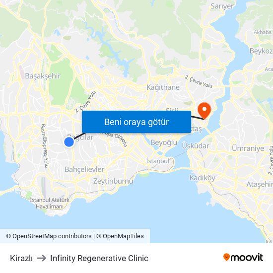 Kirazlı to Infinity Regenerative Clinic map