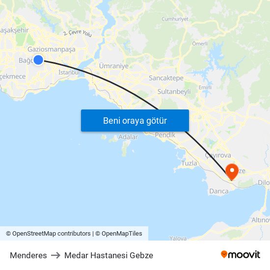 Menderes to Medar Hastanesi Gebze map