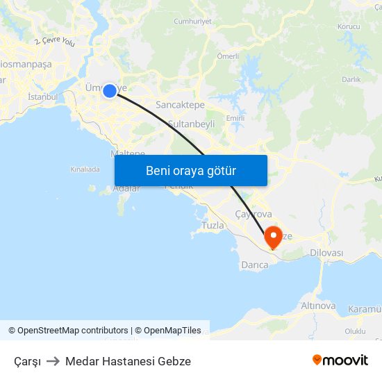 Çarşı to Medar Hastanesi Gebze map
