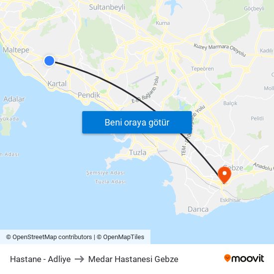 Hastane - Adliye to Medar Hastanesi Gebze map