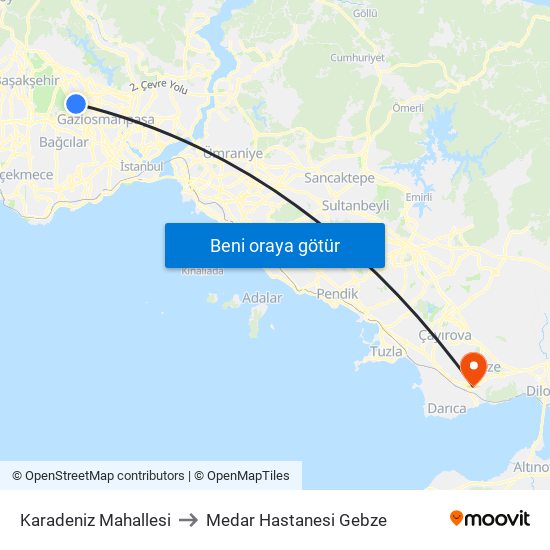 Karadeniz Mahallesi to Medar Hastanesi Gebze map