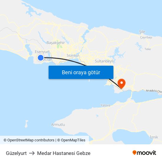 Güzelyurt to Medar Hastanesi Gebze map