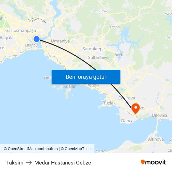 Taksim to Medar Hastanesi Gebze map