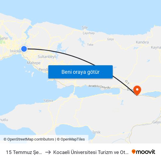 15 Temmuz Şehitler Köprüsü to Kocaeli Üniversitesi Turizm ve Otelcilik Meslek Yüksekokulu map