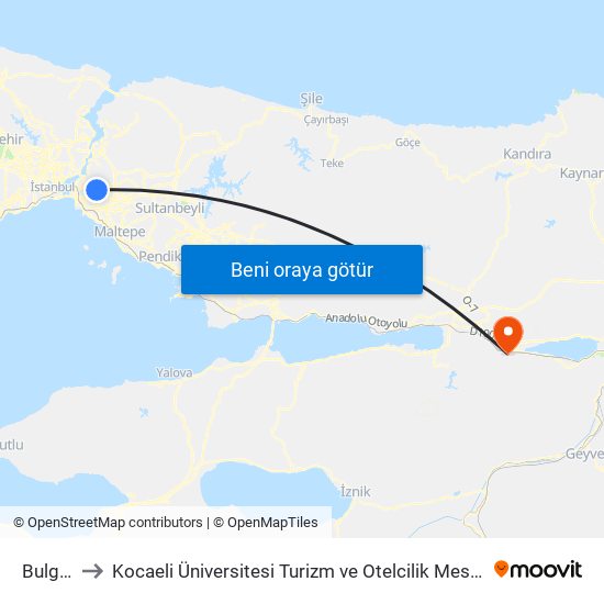 Bulgurlu to Kocaeli Üniversitesi Turizm ve Otelcilik Meslek Yüksekokulu map