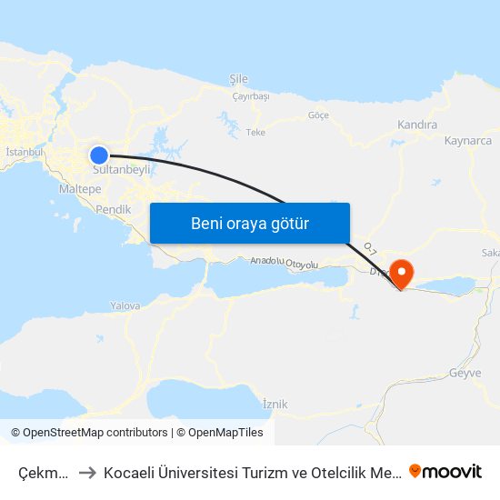 Çekmeköy to Kocaeli Üniversitesi Turizm ve Otelcilik Meslek Yüksekokulu map