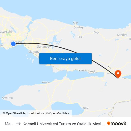 Merter to Kocaeli Üniversitesi Turizm ve Otelcilik Meslek Yüksekokulu map