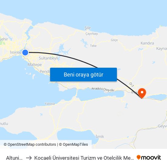 Altunizade to Kocaeli Üniversitesi Turizm ve Otelcilik Meslek Yüksekokulu map