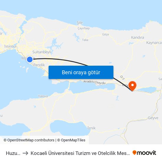 Huzurevi to Kocaeli Üniversitesi Turizm ve Otelcilik Meslek Yüksekokulu map