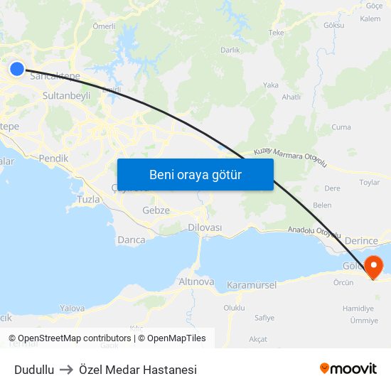 Dudullu to Özel Medar Hastanesi map