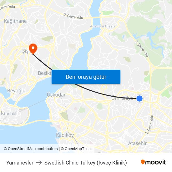 Yamanevler to Swedish Clinic Turkey (İsveç Klinik) map