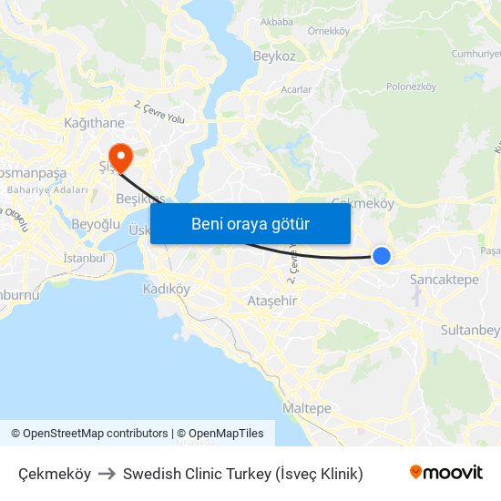 Çekmeköy to Swedish Clinic Turkey (İsveç Klinik) map
