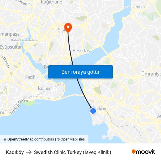 Kadıköy to Swedish Clinic Turkey (İsveç Klinik) map