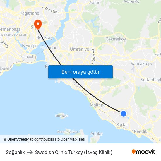 Soğanlık to Swedish Clinic Turkey (İsveç Klinik) map