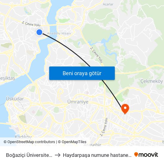 Boğaziçi Üniversitesi to Haydarpaşa numune hastanesi map