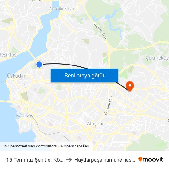 15 Temmuz Şehitler Köprüsü to Haydarpaşa numune hastanesi map