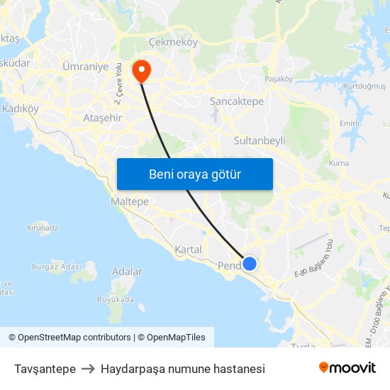 Tavşantepe to Haydarpaşa numune hastanesi map