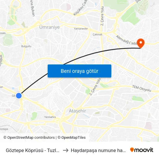 Göztepe Köprüsü - Tuzla Yönü to Haydarpaşa numune hastanesi map