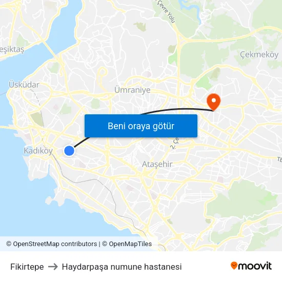 Fikirtepe to Haydarpaşa numune hastanesi map