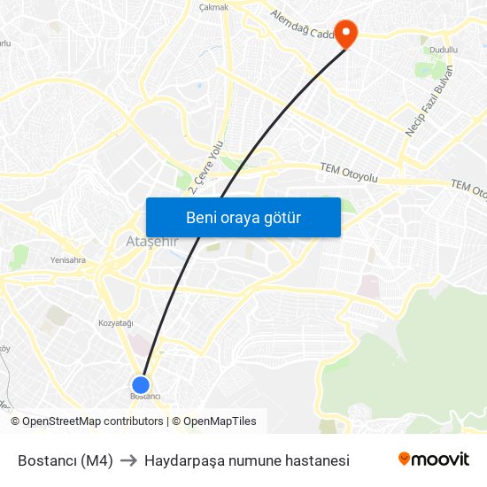 Bostancı (M4) to Haydarpaşa numune hastanesi map