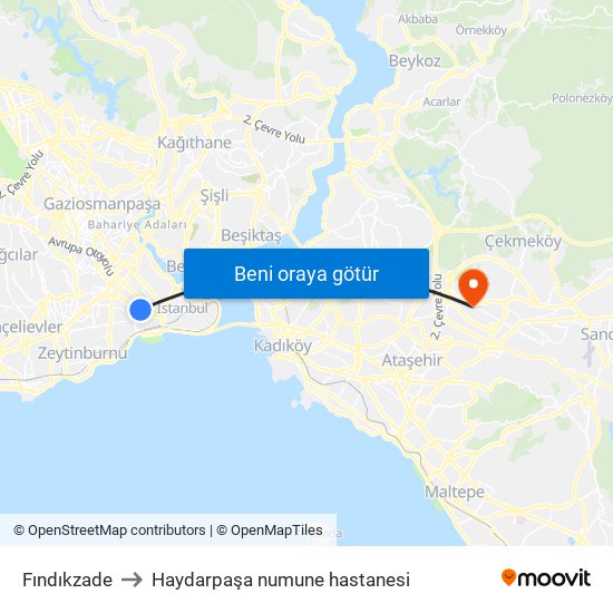 Fındıkzade to Haydarpaşa numune hastanesi map