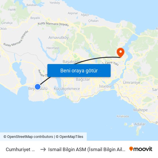 Cumhuriyet Mahallesi to Ismail Bilgin ASM (İsmail Bilgin Aile Sağlığı Merkezi) map