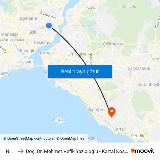 Nispetiye to Doç. Dr. Mehmet Vefik Yazıcıoğlu - Kartal Koşuyolu Egitim Araştırma Hast. Kardiyoloji Eğitim Görevl map