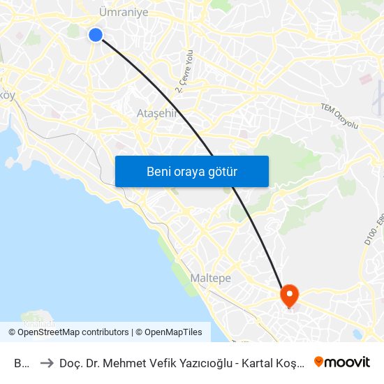 Bulgurlu to Doç. Dr. Mehmet Vefik Yazıcıoğlu - Kartal Koşuyolu Egitim Araştırma Hast. Kardiyoloji Eğitim Görevl map