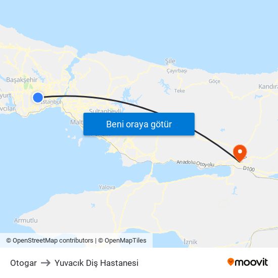 Otogar to Yuvacık Diş Hastanesi map