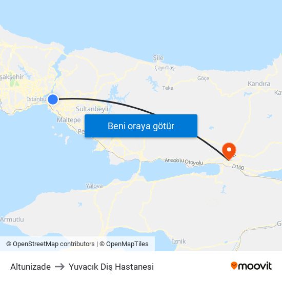 Altunizade to Yuvacık Diş Hastanesi map