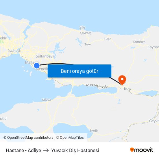 Hastane - Adliye to Yuvacık Diş Hastanesi map