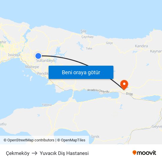 Çekmeköy to Yuvacık Diş Hastanesi map