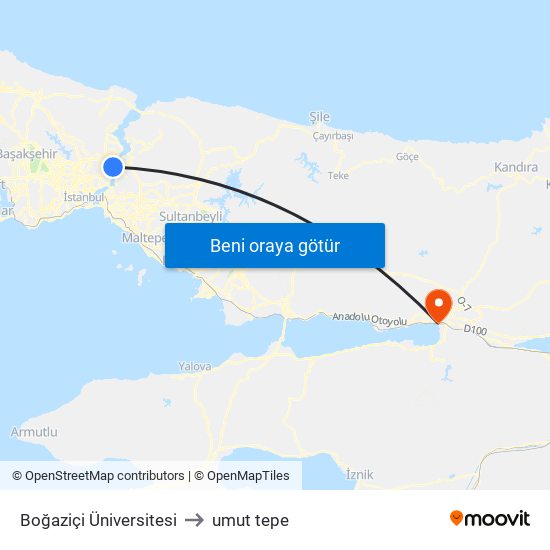 Boğaziçi Üniversitesi to umut tepe map