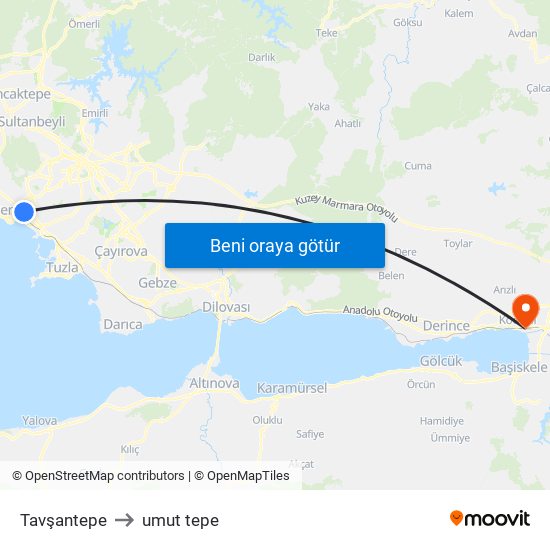 Tavşantepe to umut tepe map