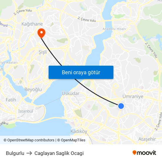 Bulgurlu to Caglayan Saglik Ocagi map