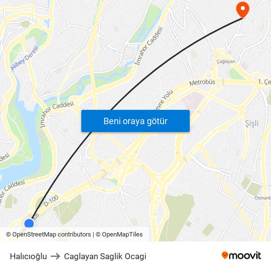 Halıcıoğlu to Caglayan Saglik Ocagi map