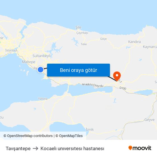 Tavşantepe to Kocaelı unıversıtesı hastanesı map