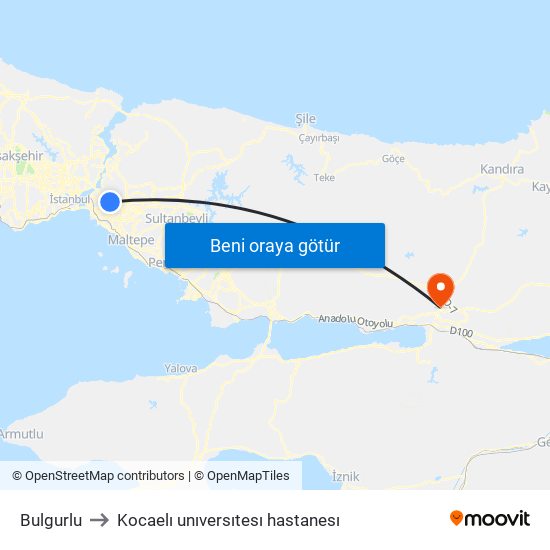 Bulgurlu to Kocaelı unıversıtesı hastanesı map