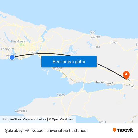 Şükrübey to Kocaelı unıversıtesı hastanesı map