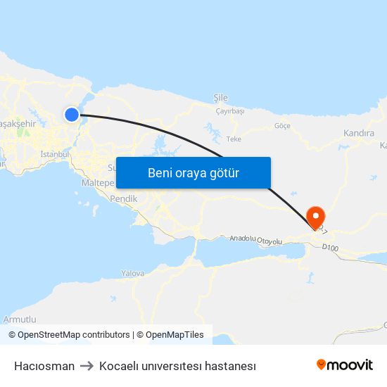 Hacıosman to Kocaelı unıversıtesı hastanesı map