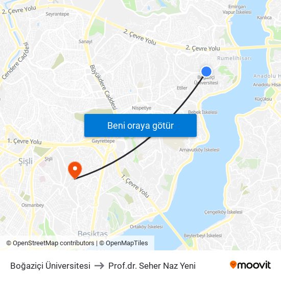 Boğaziçi Üniversitesi to Prof.dr. Seher Naz Yeni map