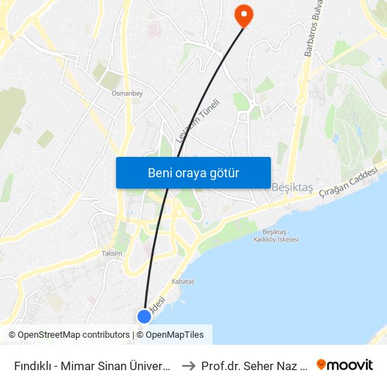 Fındıklı - Mimar Sinan Üniversitesi to Prof.dr. Seher Naz Yeni map
